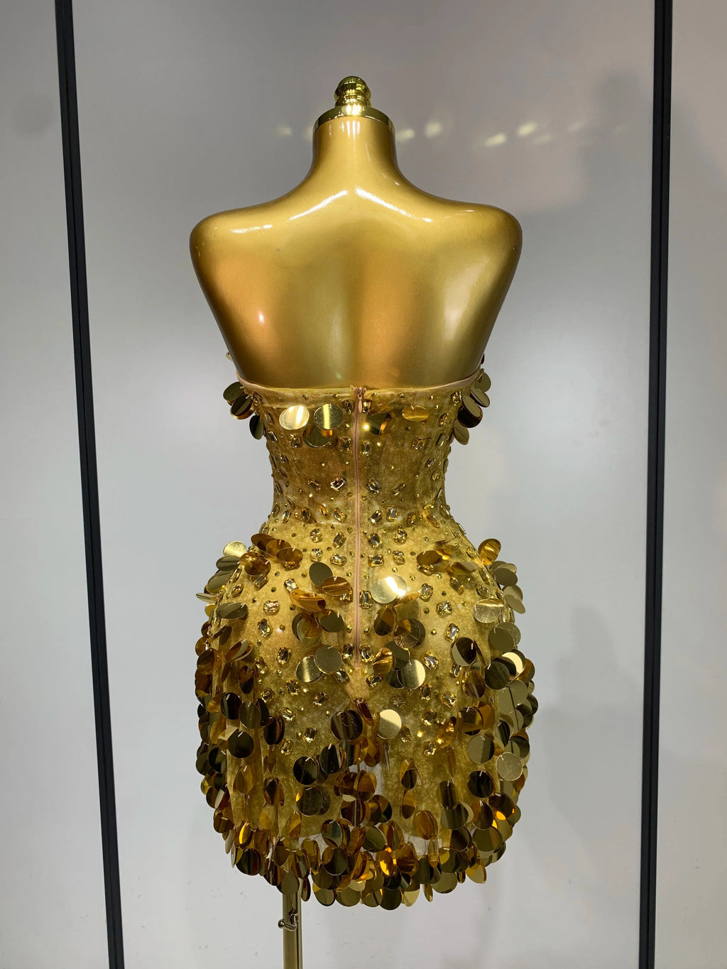 Gold Rhinestone Sequins Mini Dress