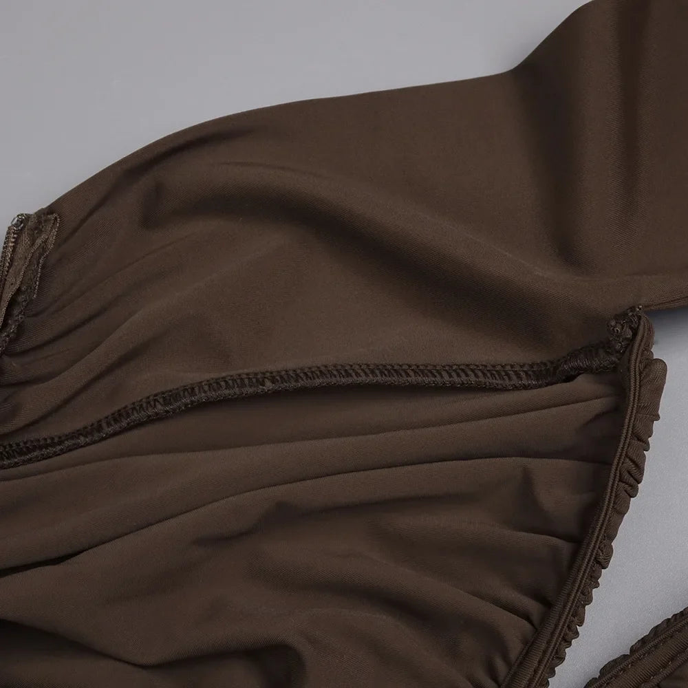 Brown Ruched Maxi Dress