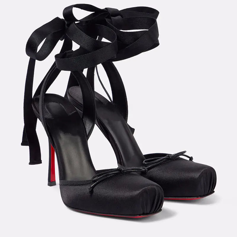 Satin Bow Ballet High Heels
