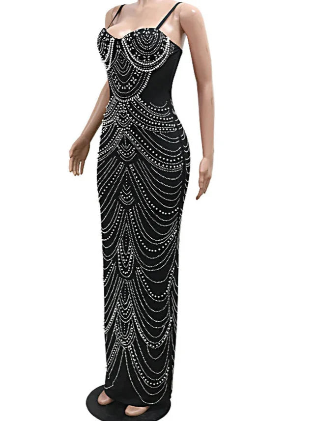 A Pearl Rhinestone Maxi Dress