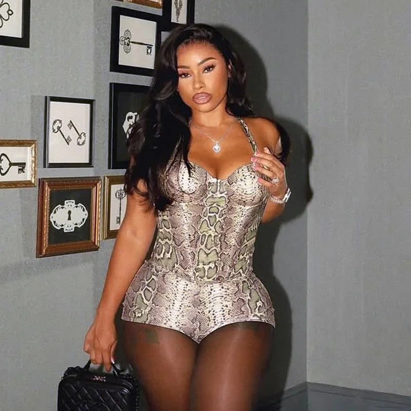 Snake Print Halter Shorts Set