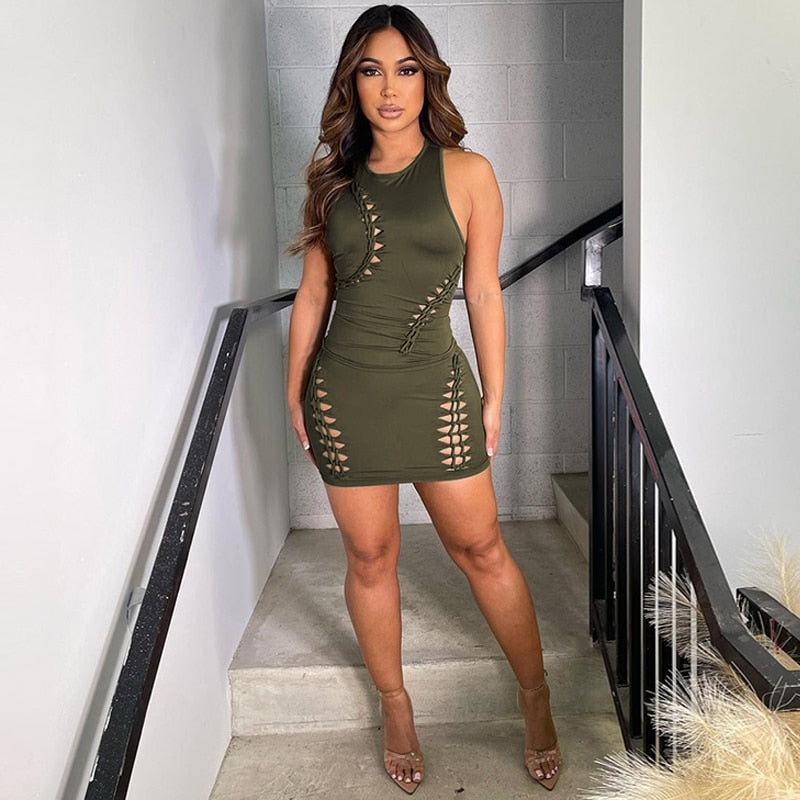 Cut Out Sexy Matching Set Green