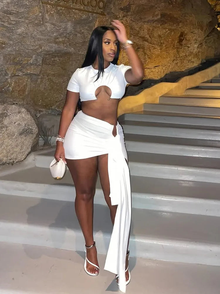 Paityn Ruched Skirt Set White
