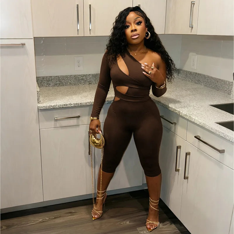 One Shoulder Cutout Capri Jumpsuit
