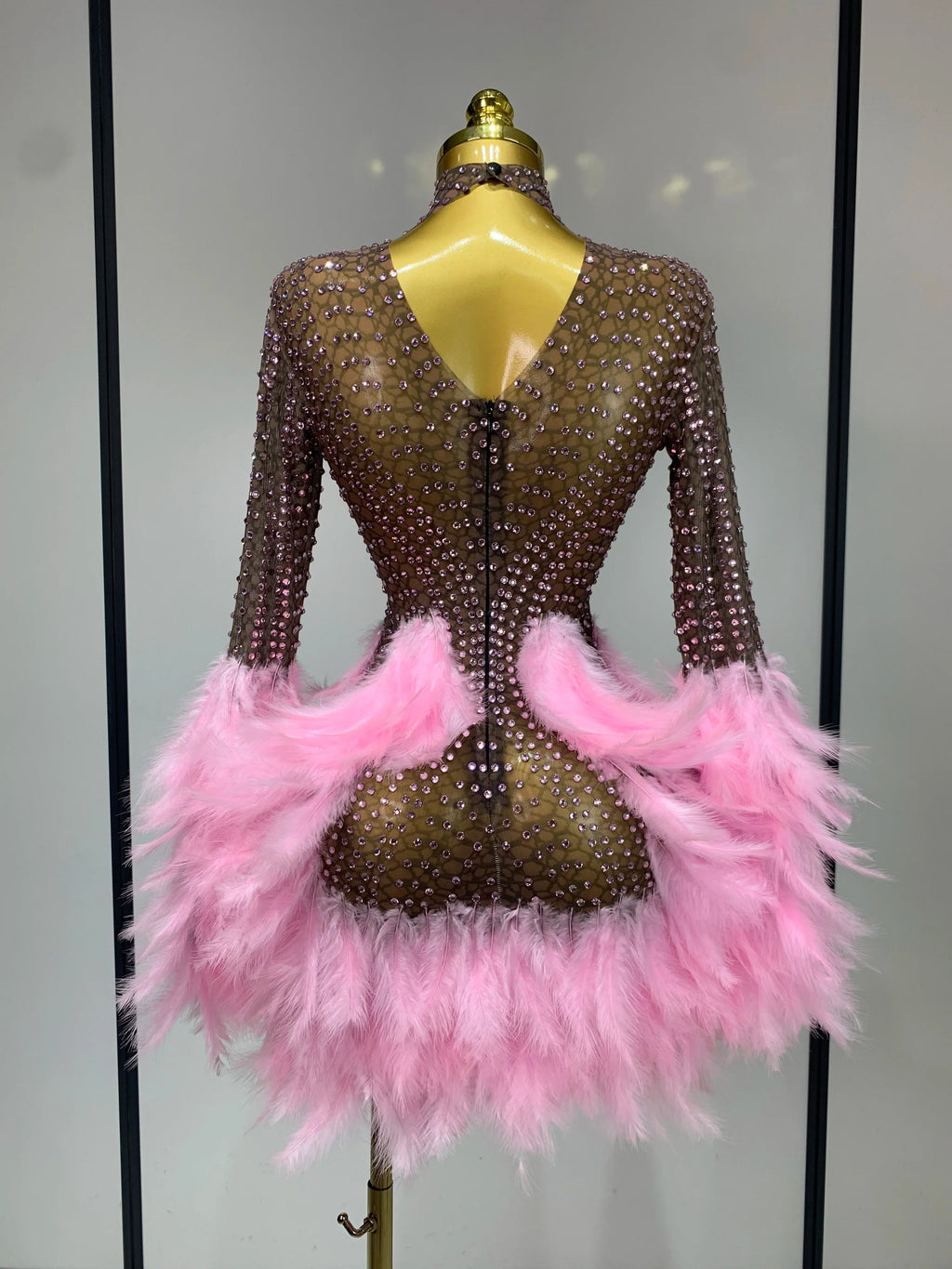 Abbi Mesh Feather Mini Dress