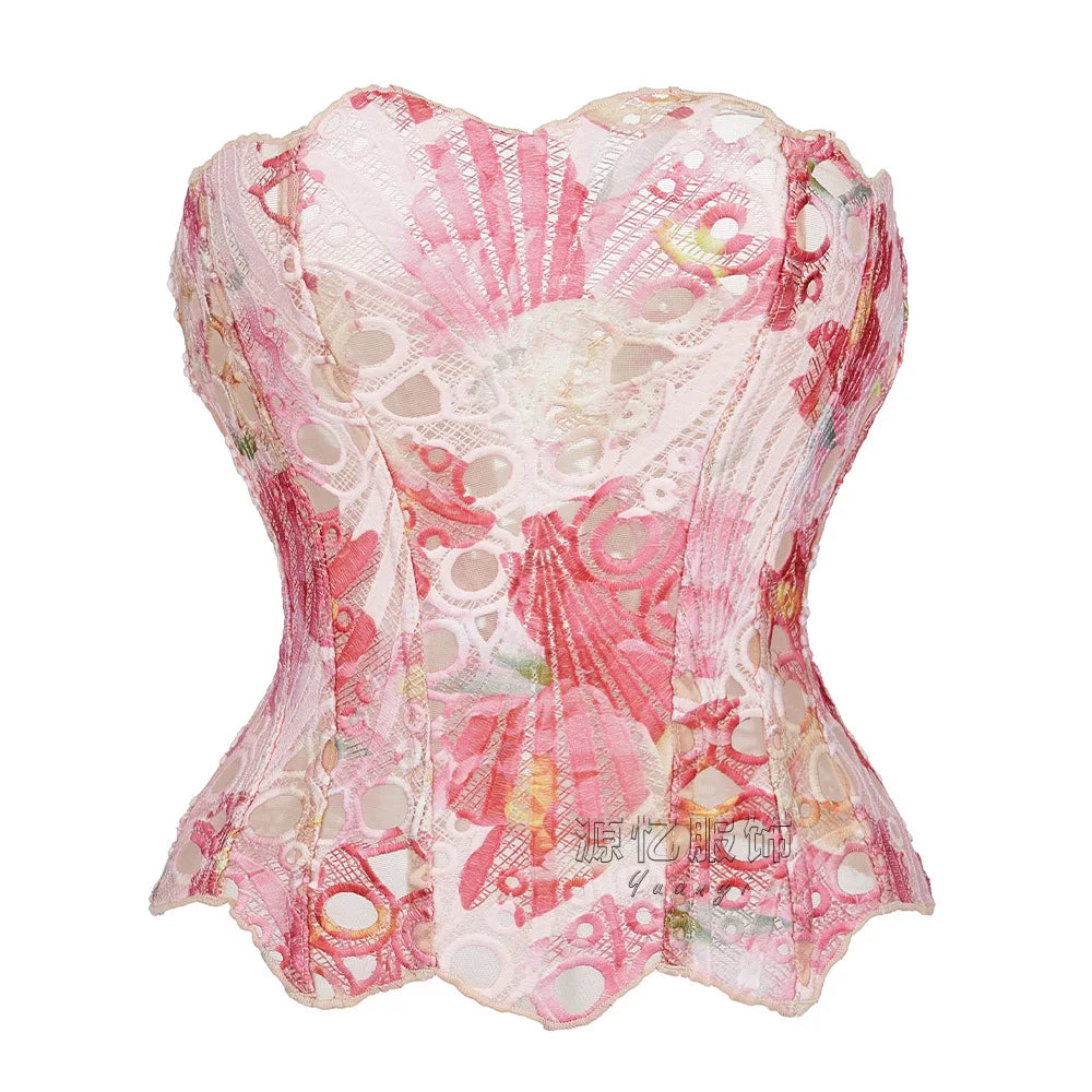 Pink Corset Satin Skirt Set
