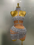 Hottie Rhinestone Mini Dress Silver