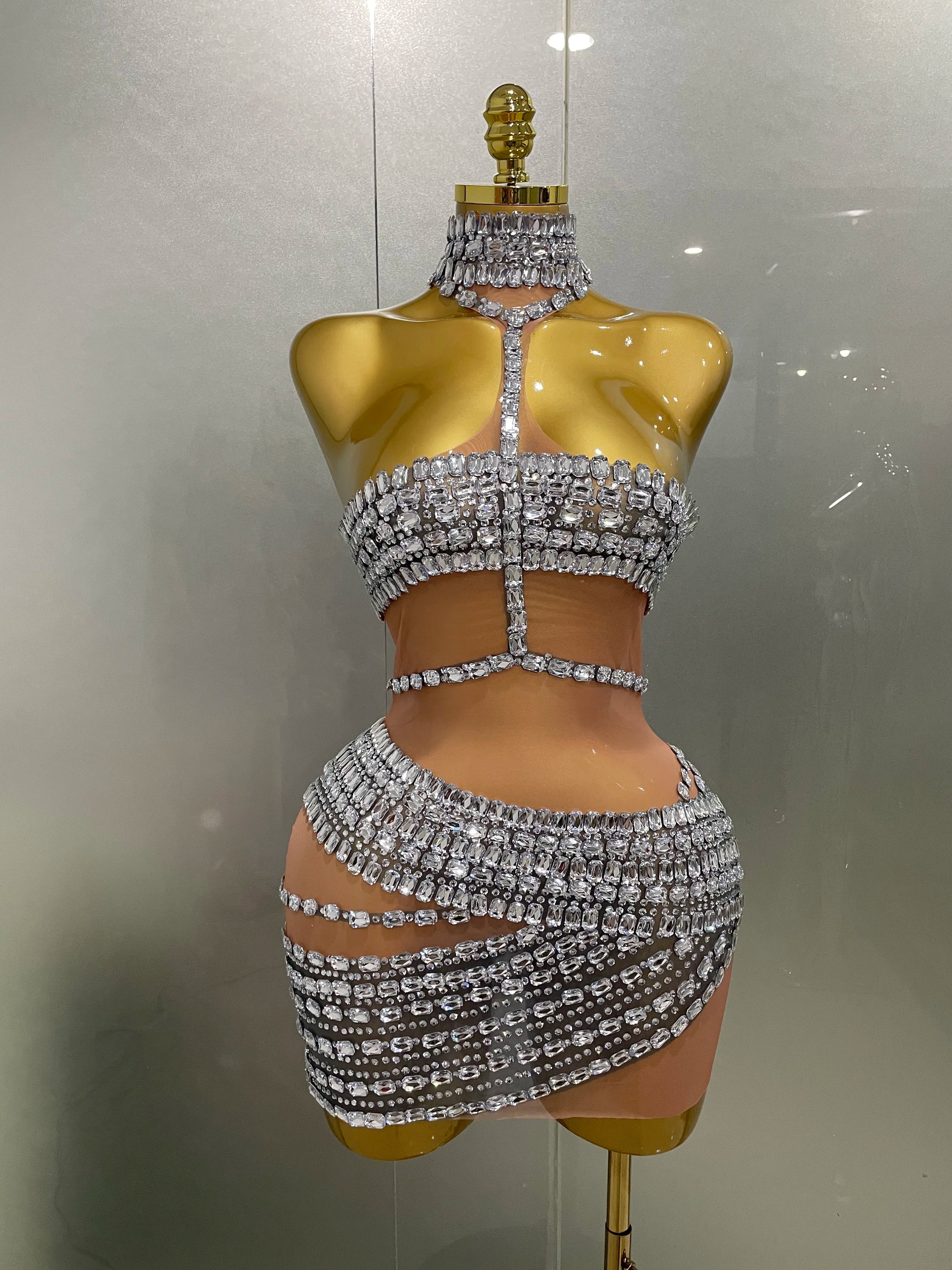 Hottie Rhinestone Mini Dress Silver