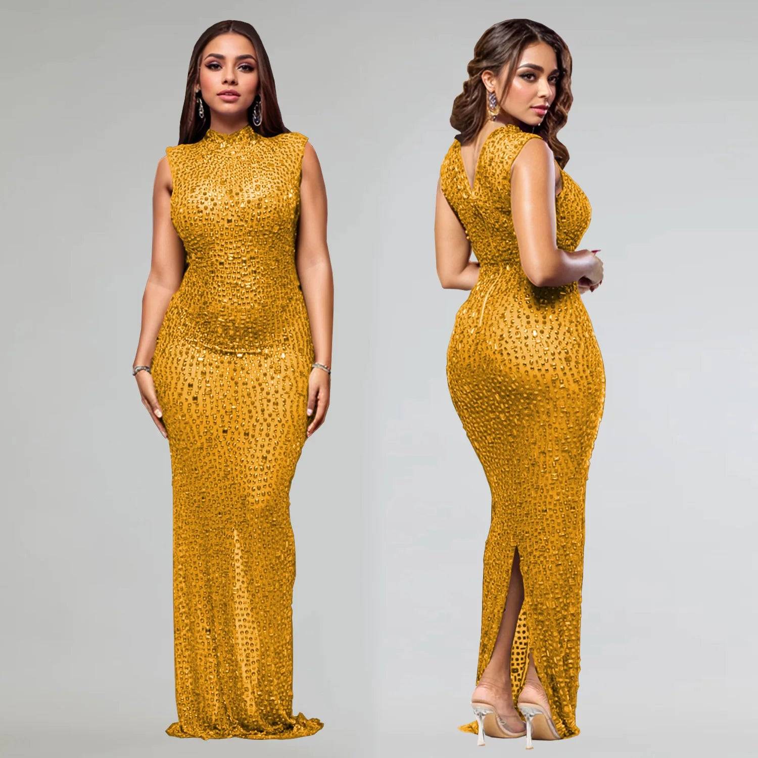 Hot Rhinestone Bodycon Maxi Dress