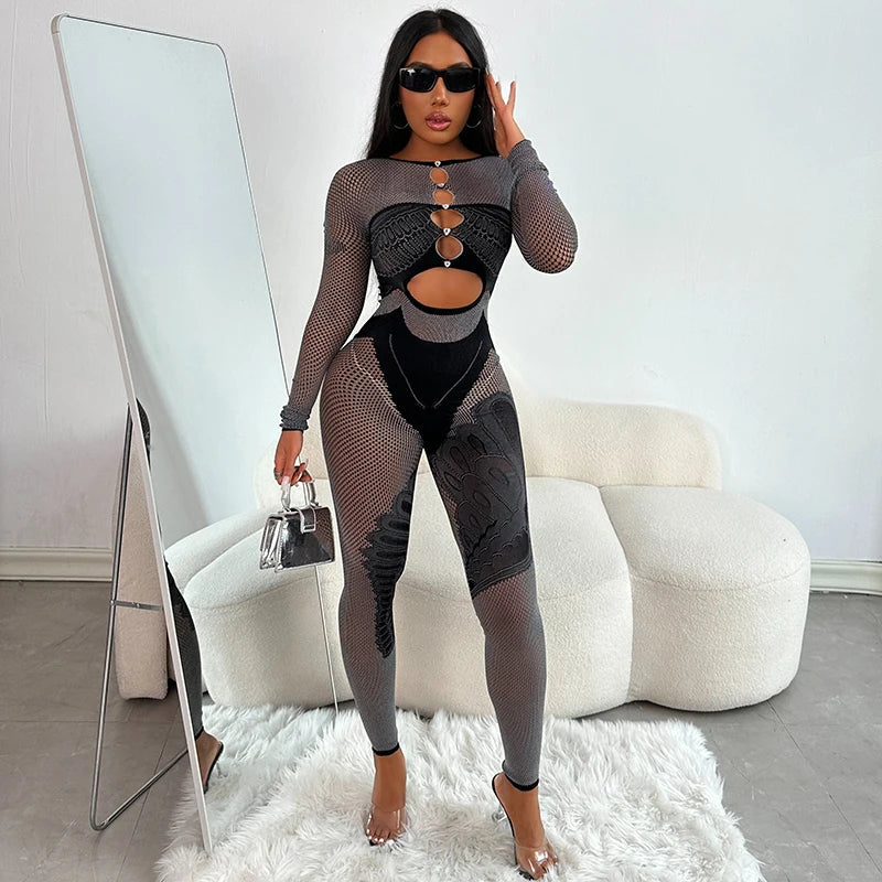 Mesh Cut Out Jumpsuit Black