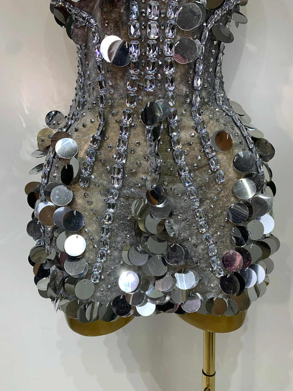 Silver Rhinestone Sequins Mini Dress