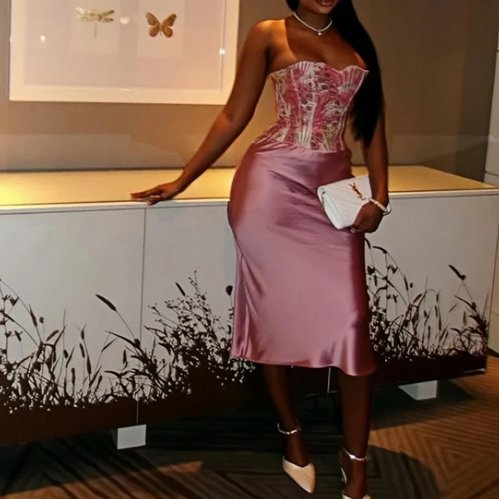 Pink Corset Satin Skirt Set