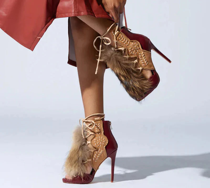 Vintage Furry Heeled Boots as pic 12cm heel 1