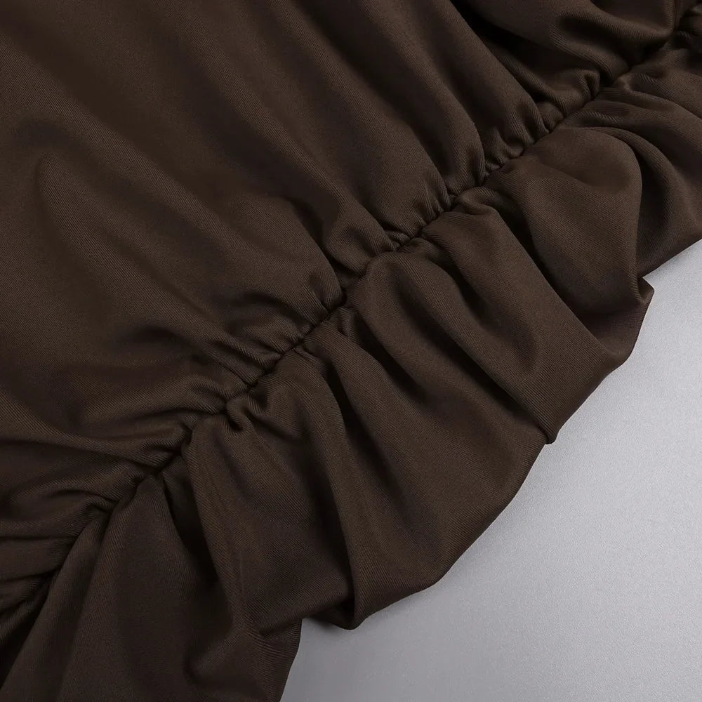 Brown Ruched Maxi Dress