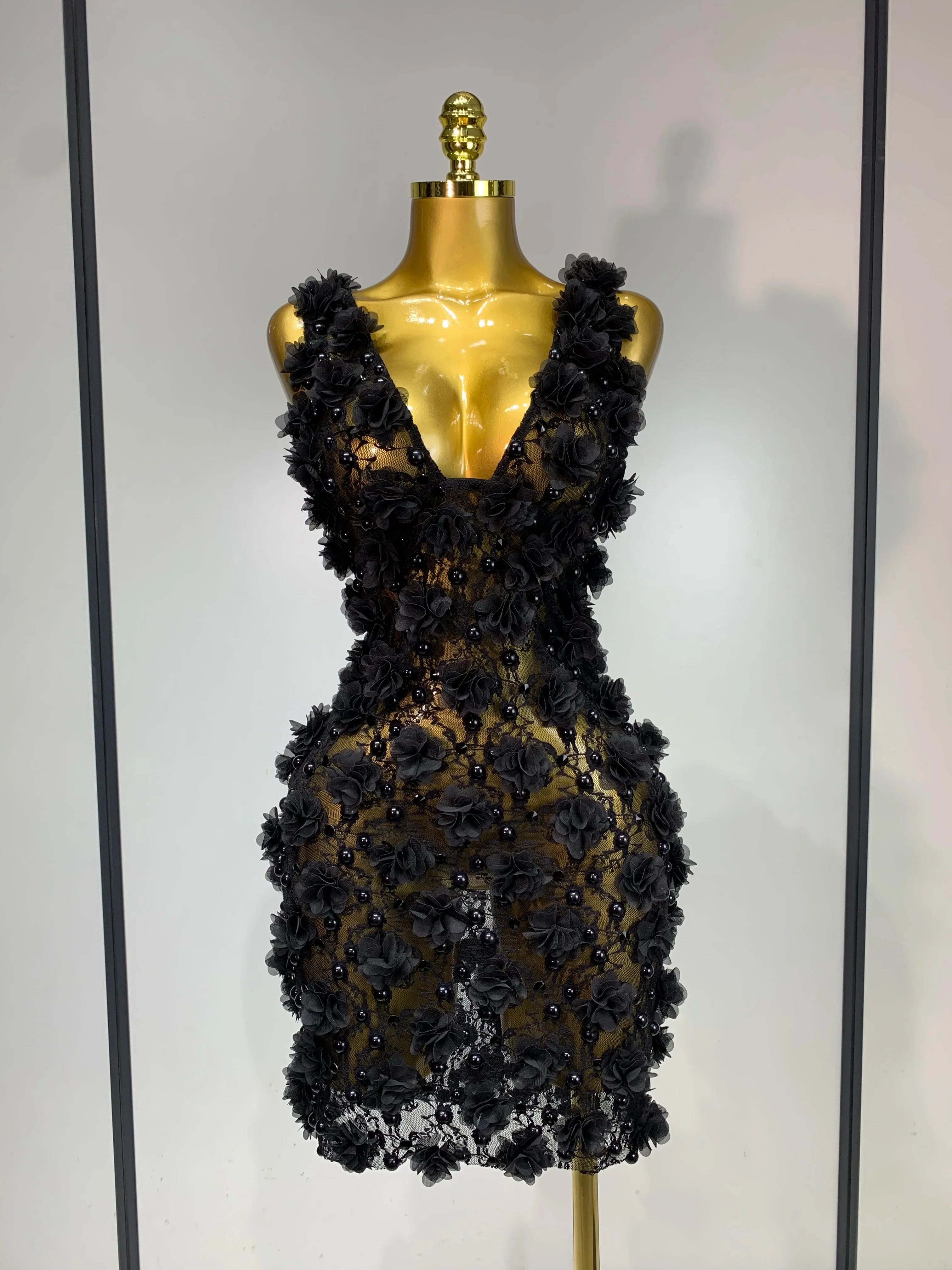 Flower Pearls Mini Dress
