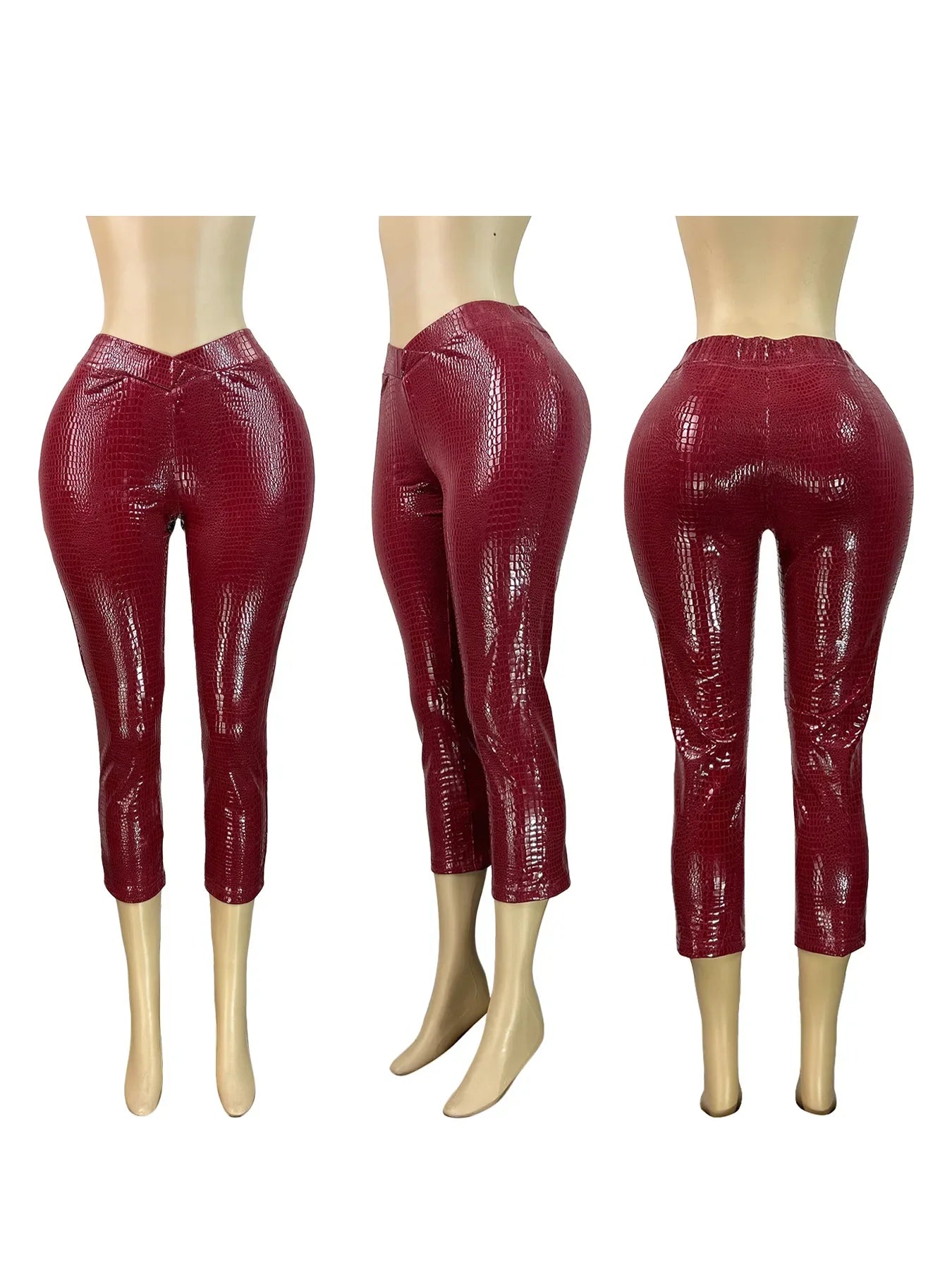 Leather Capri Pants Set Wine Red Pants