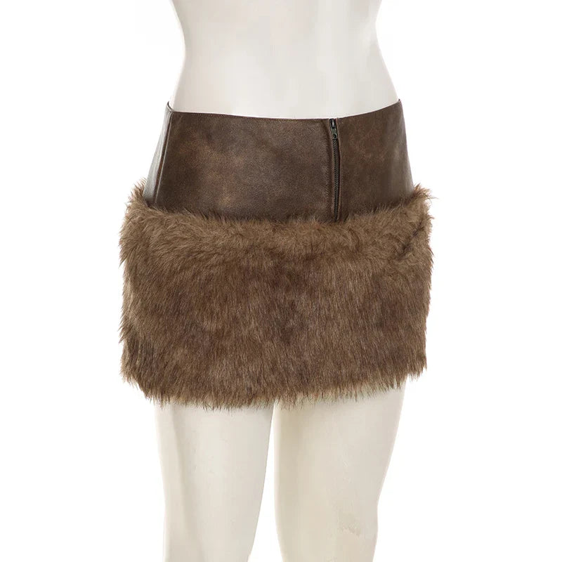 Vintage Leather Furry Mini Skirt