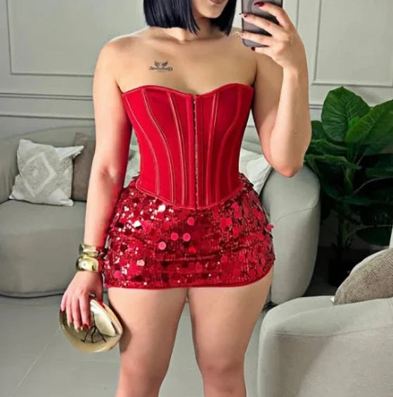 Corset Sequin Skirt Set