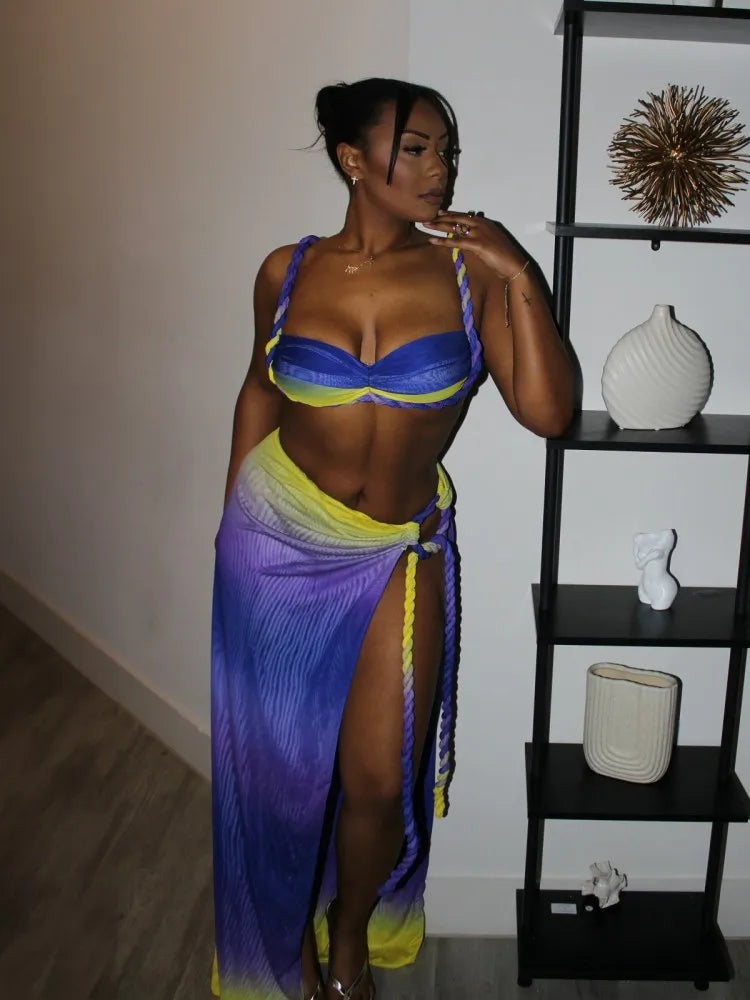 Ariana Pleated Maxi Skirt Set Dark Blue