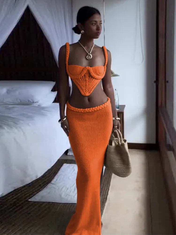 Lizda Knit Skirt Set Orange