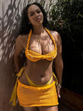 Pearl Plait Crochet Mini Skirt Set Yellow