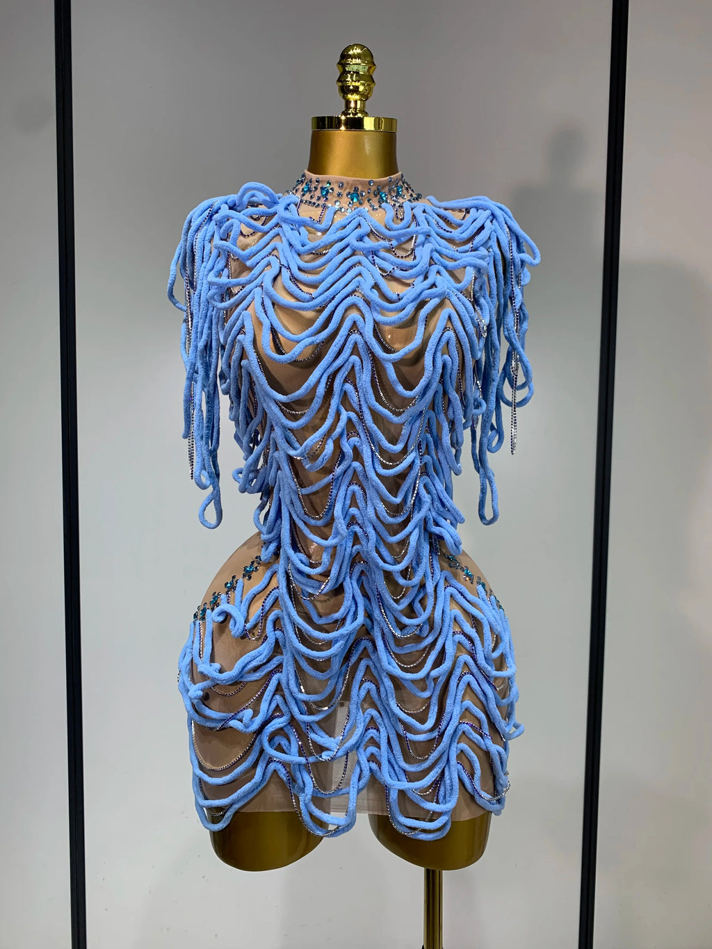 Venia Rhinestone Dress Blue