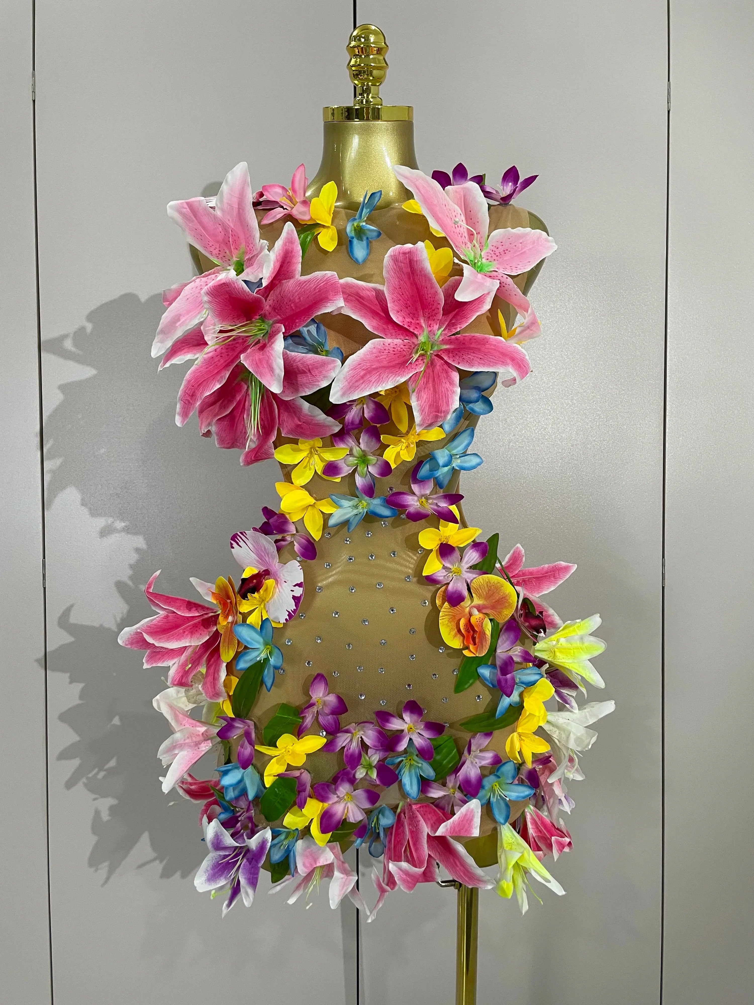 Flowers Mesh Mini Dress