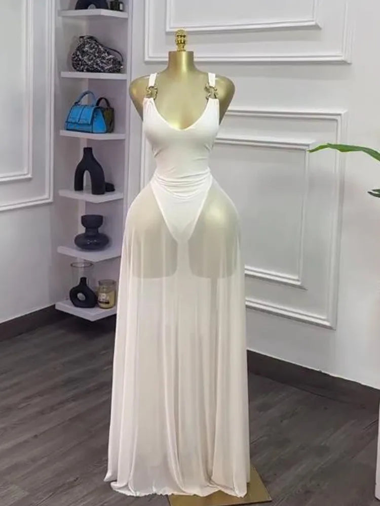 Iris Bodysuit Maxi Dress White