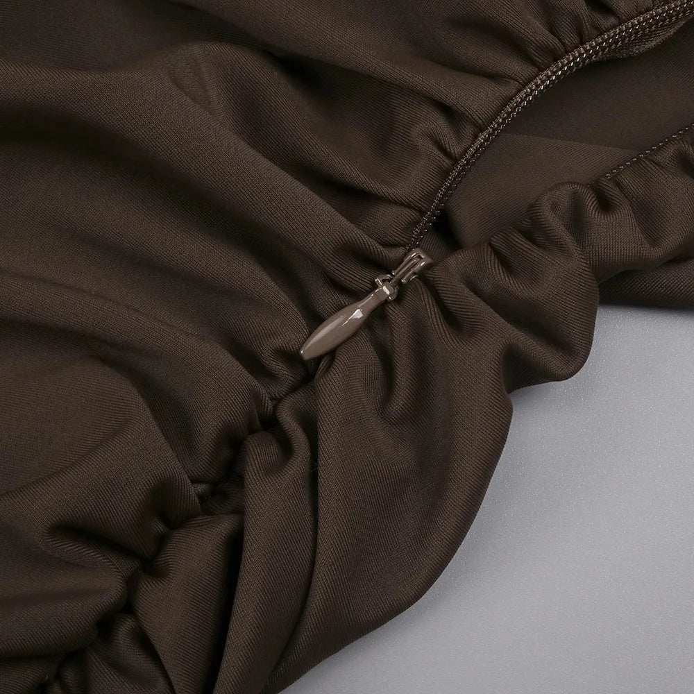Brown Ruched Maxi Dress