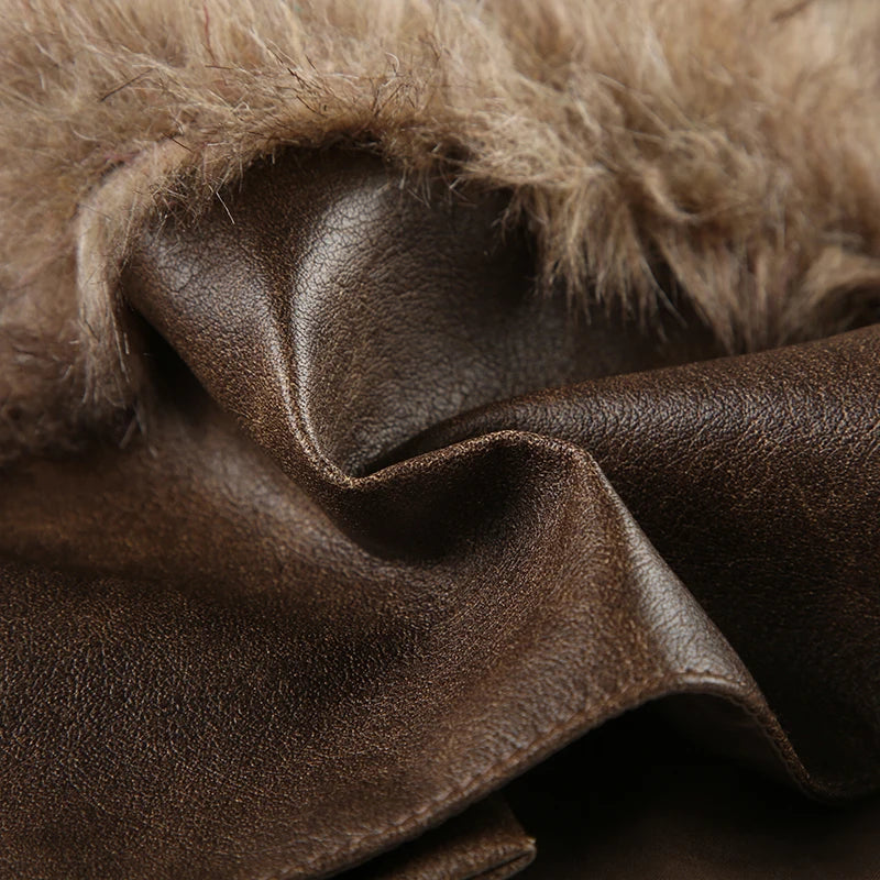 Vintage Leather Furry Mini Skirt
