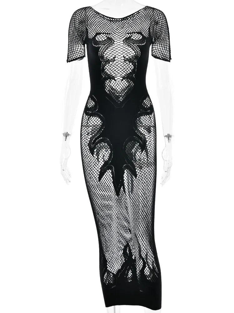 Flaming Hot Mesh Dress Black One Size