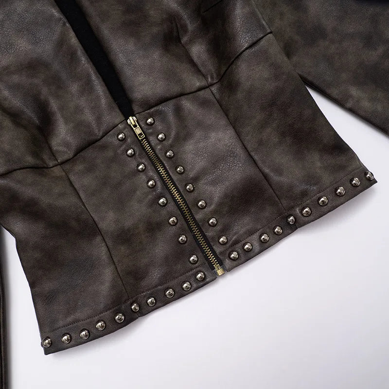 Chrome Studded Leather Crop Jacket