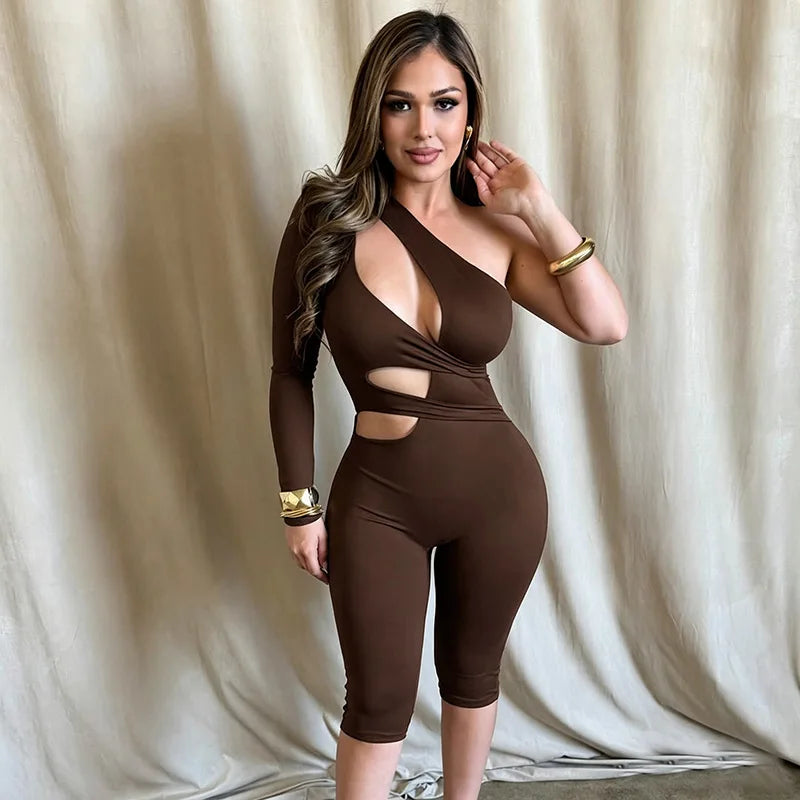One Shoulder Cutout Capri Jumpsuit