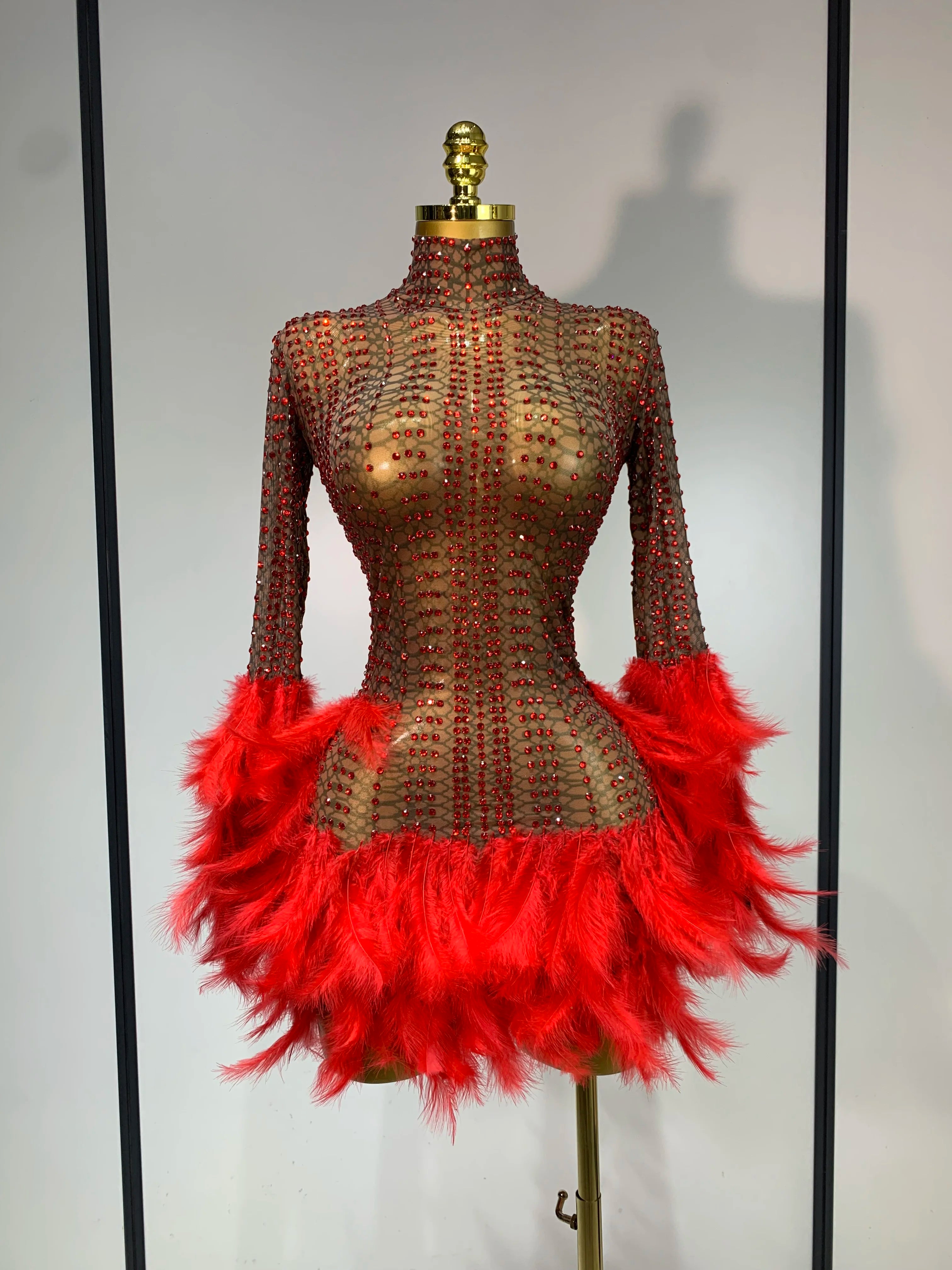 Abbi Mesh Feather Mini Dress