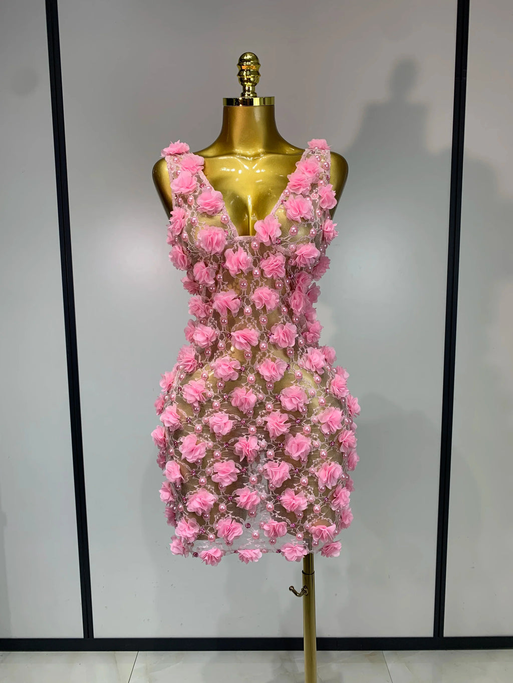 Flower Pearls Mini Dress