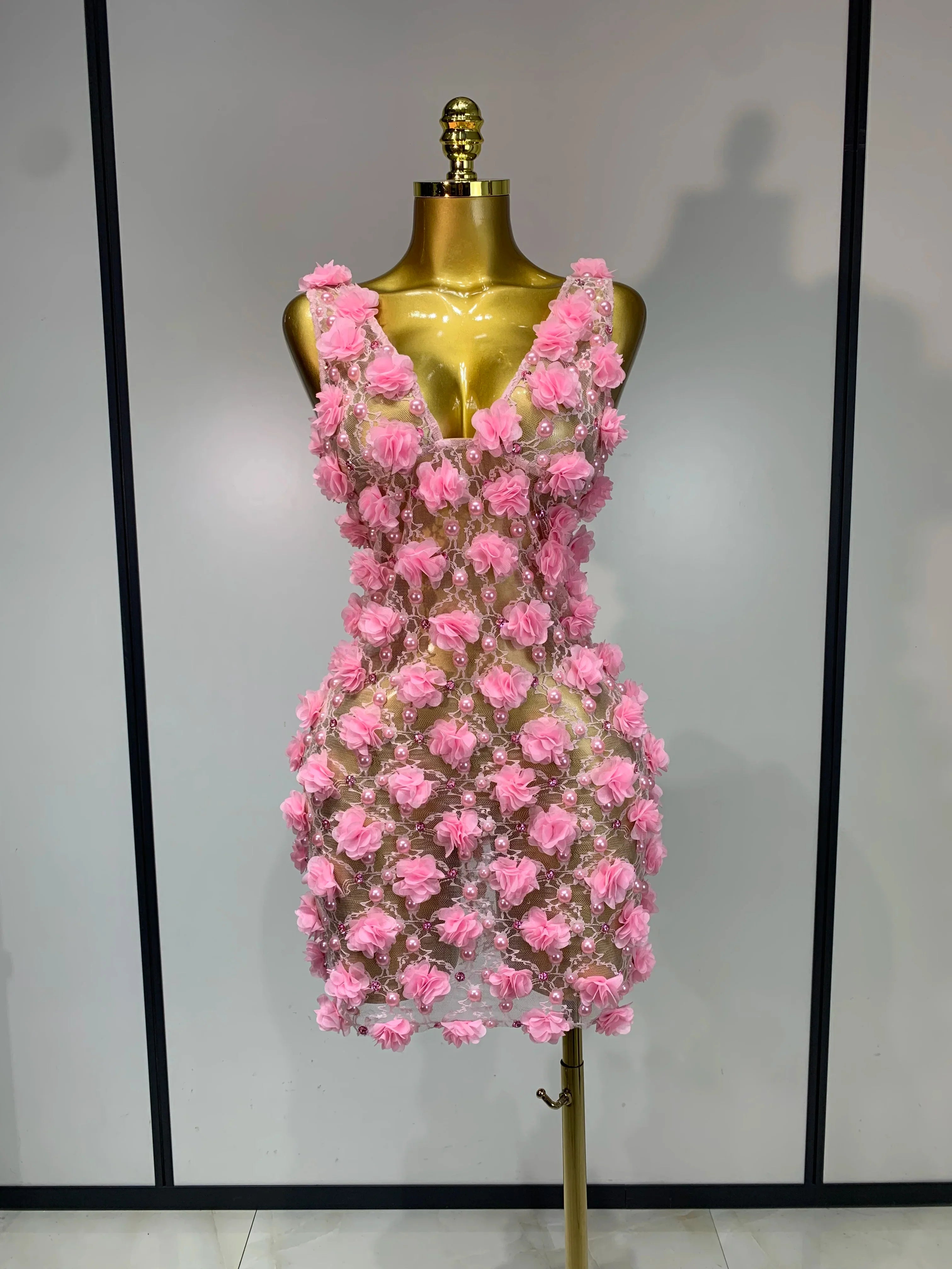 Flower Pearls Mini Dress