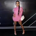 Mesh Hollow Out Stretchy Dress Pink