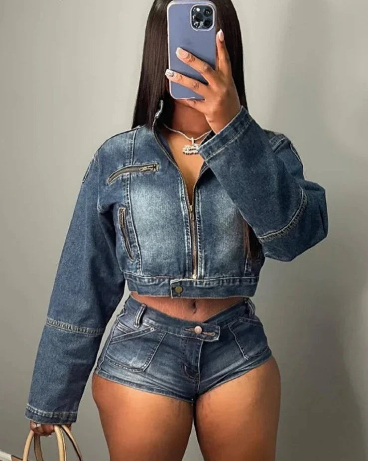 Kenya Short Denim Set blue sets