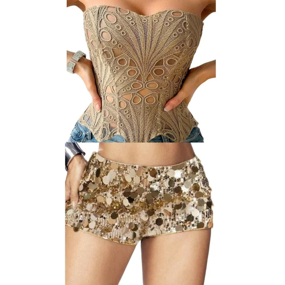 Lory Corset Sequin Short Set