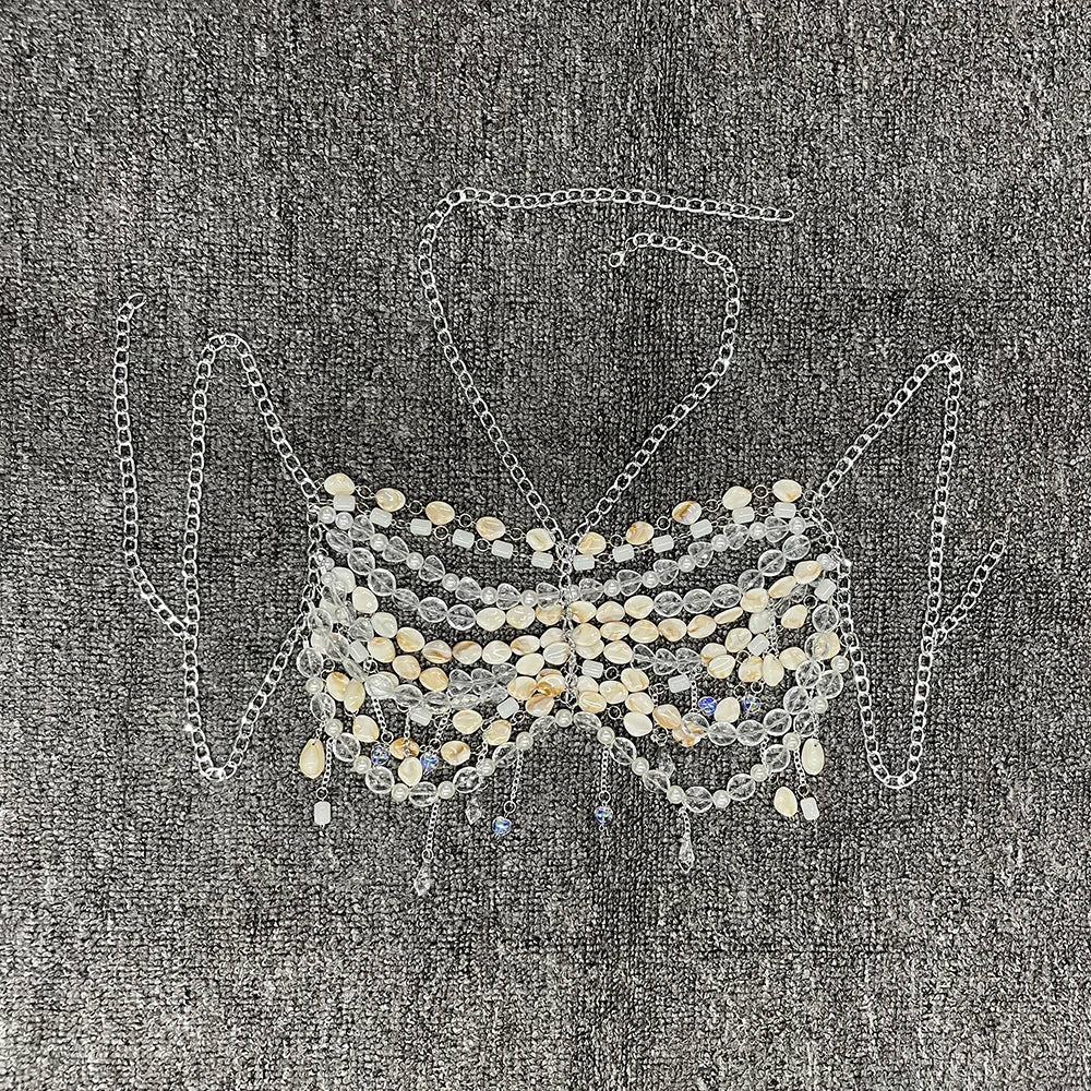 Pearl Tassel Crop Top WHITE One Size