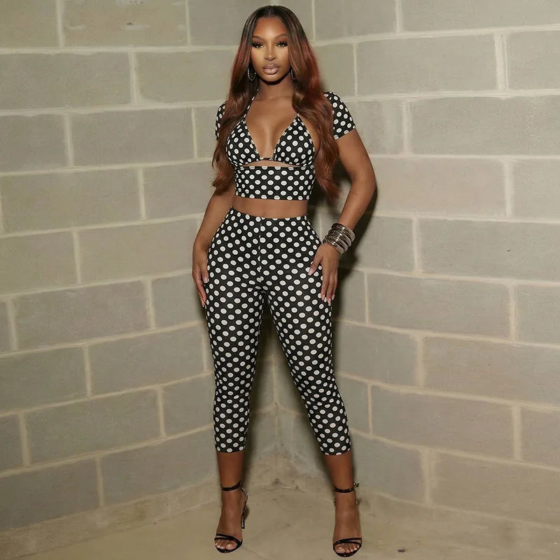 Polka Dot Print Capris Set