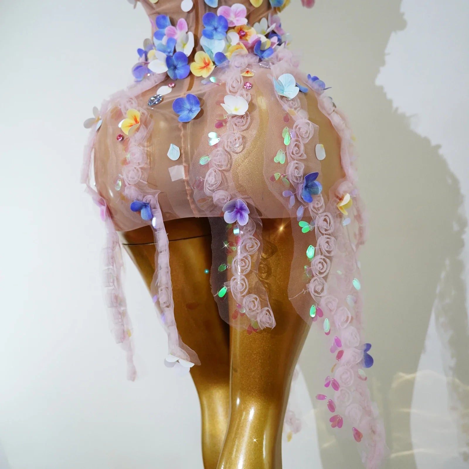 Floral Petal Mesh Mini Dress