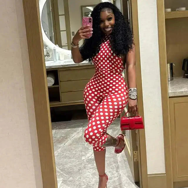 Polka Dot Mock Neck Jumpsuit