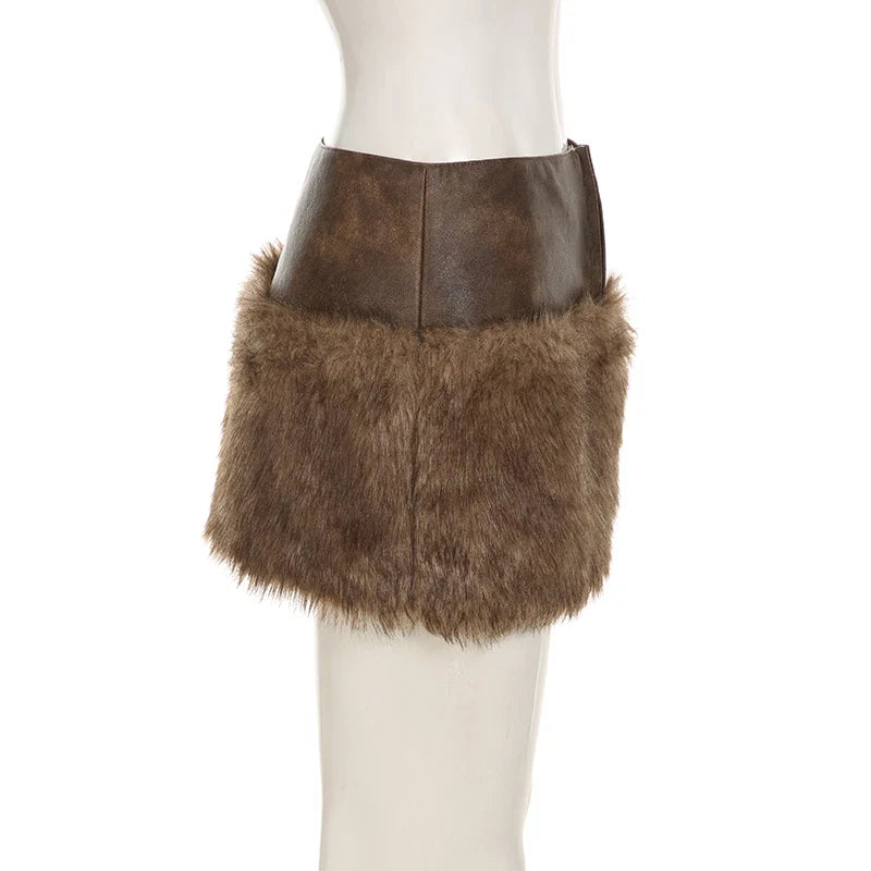 Vintage Leather Furry Mini Skirt