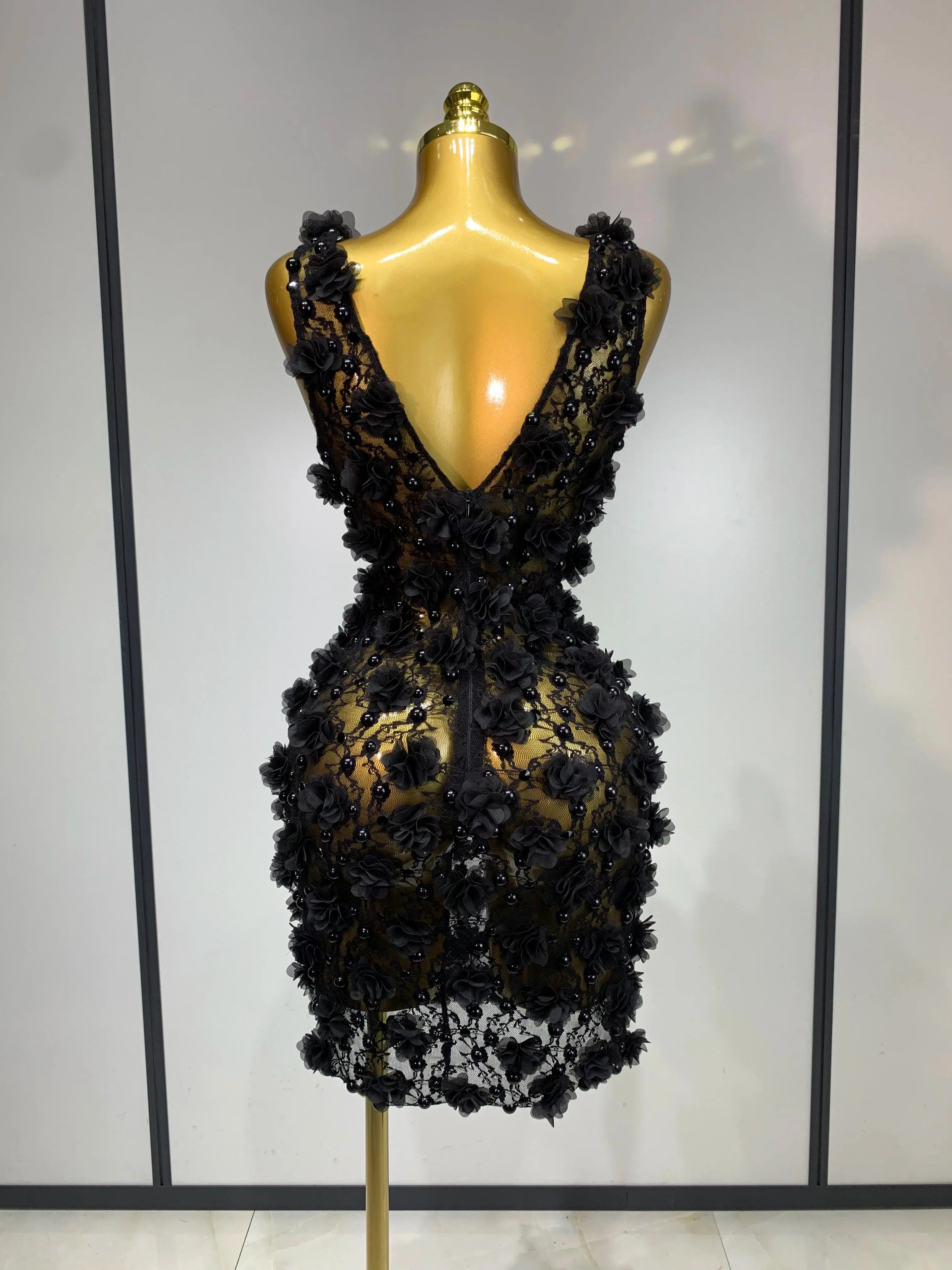 Flower Pearls Mini Dress