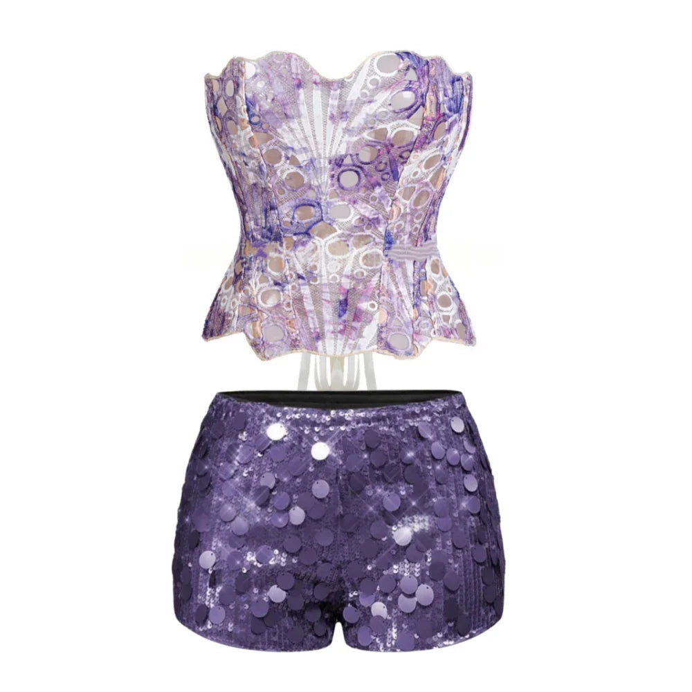 Lory Corset Sequin Short Set