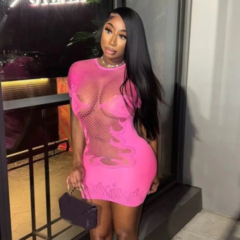 Flaming Hot Mesh Mini Dress