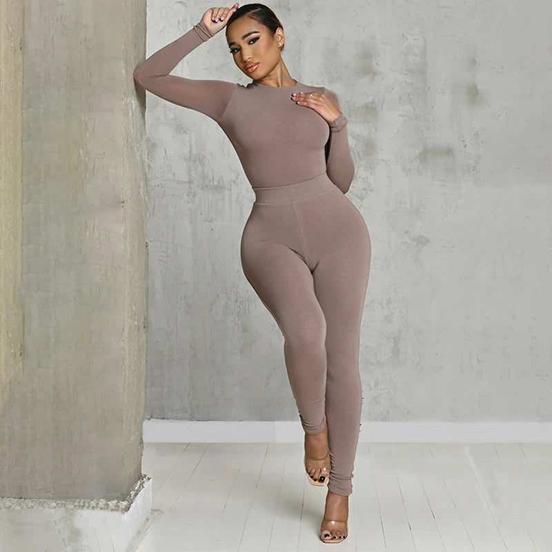 Active Stretchy Bodysuit Set Nude