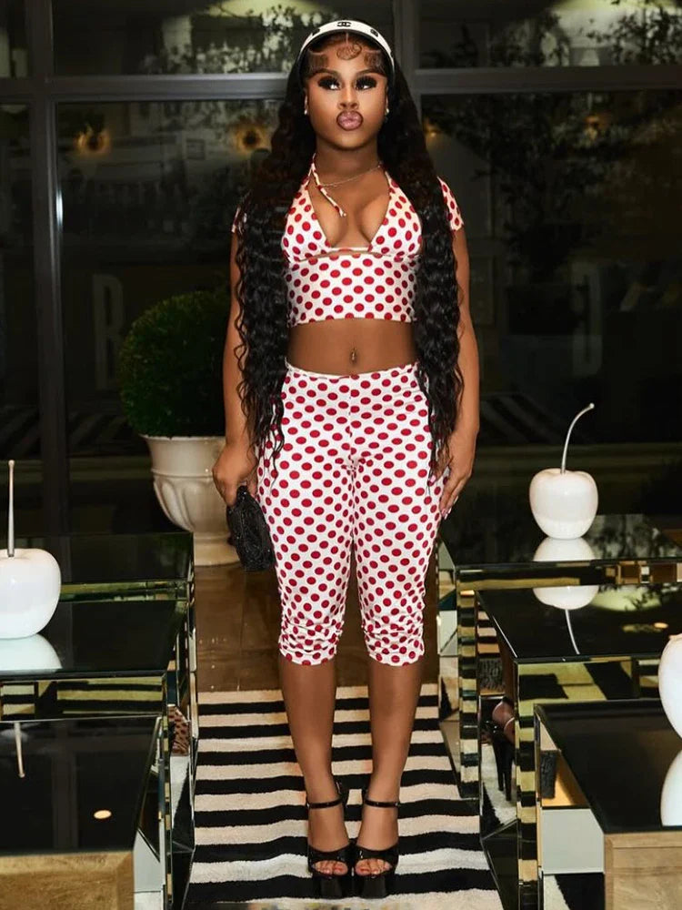 Polka Dot Print Capris Set