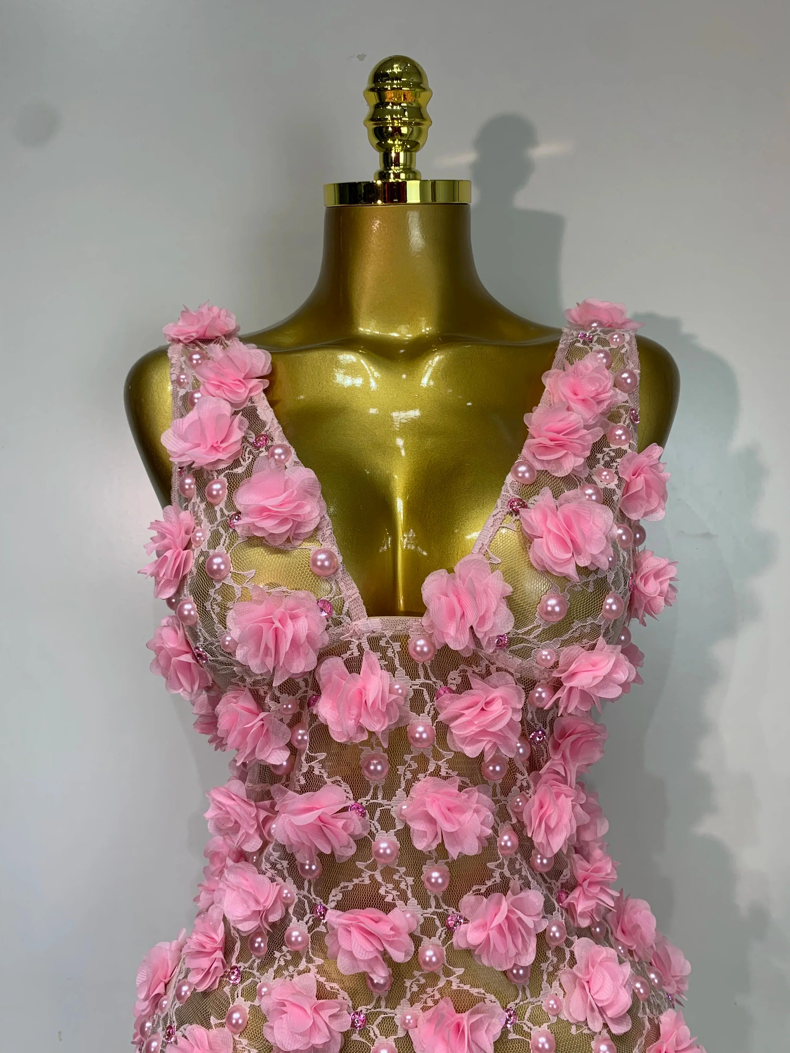 Flower Pearls Mini Dress
